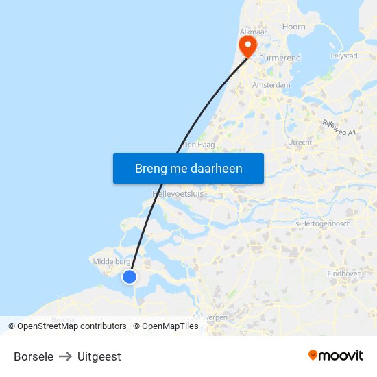 Borsele to Uitgeest map
