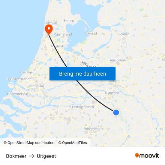 Boxmeer to Uitgeest map