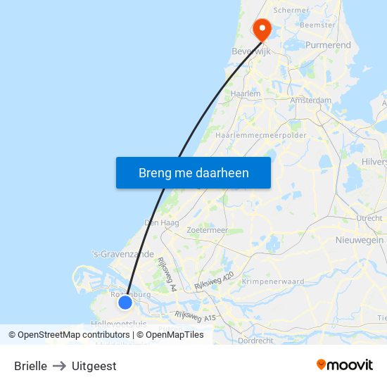 Brielle to Uitgeest map