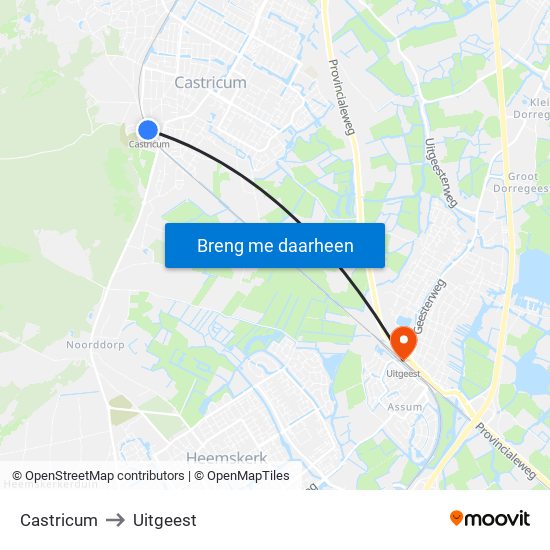 Castricum to Uitgeest map