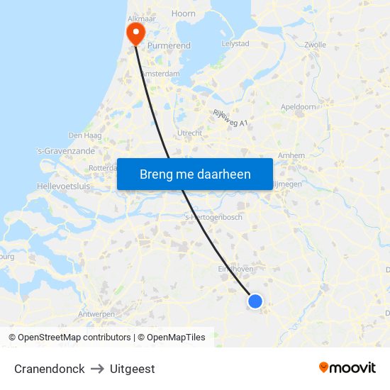 Cranendonck to Uitgeest map