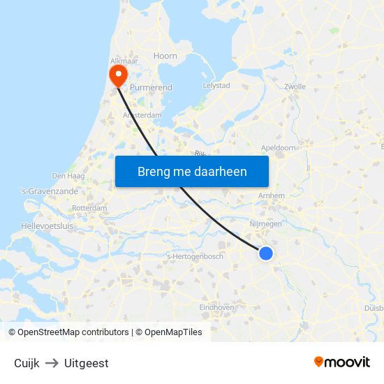 Cuijk to Uitgeest map