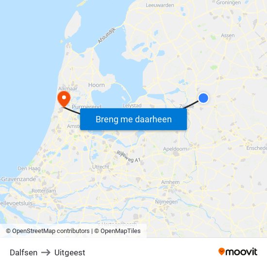 Dalfsen to Uitgeest map