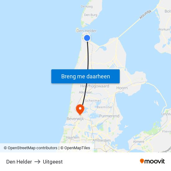 Den Helder to Uitgeest map