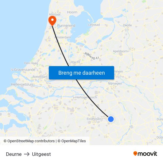Deurne to Uitgeest map
