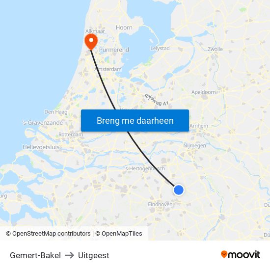 Gemert-Bakel to Uitgeest map