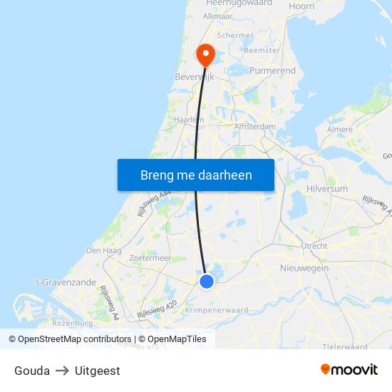 Gouda to Uitgeest map