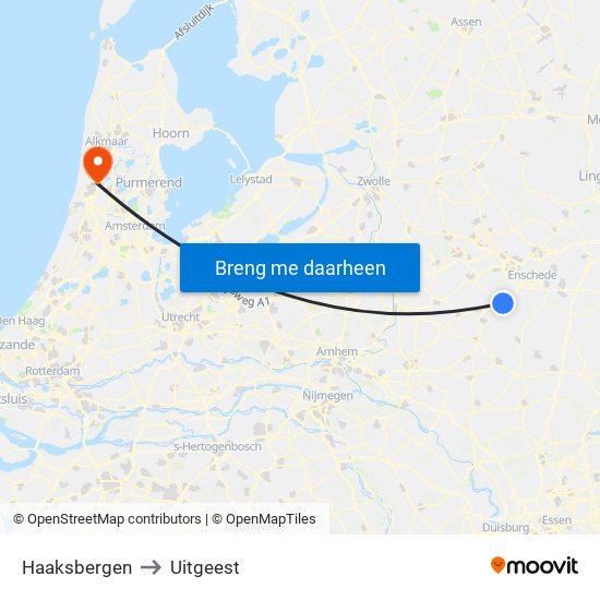 Haaksbergen to Uitgeest map