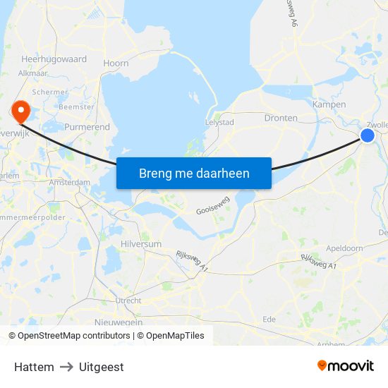 Hattem to Uitgeest map