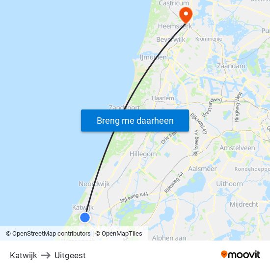 Katwijk to Uitgeest map