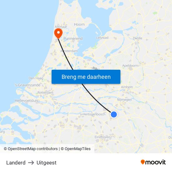Landerd to Uitgeest map