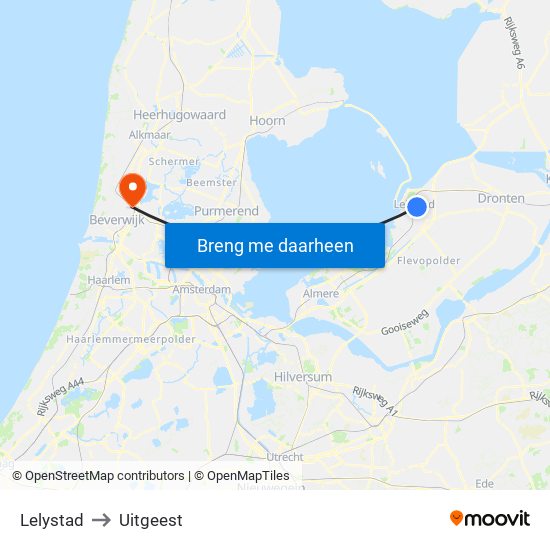 Lelystad to Uitgeest map