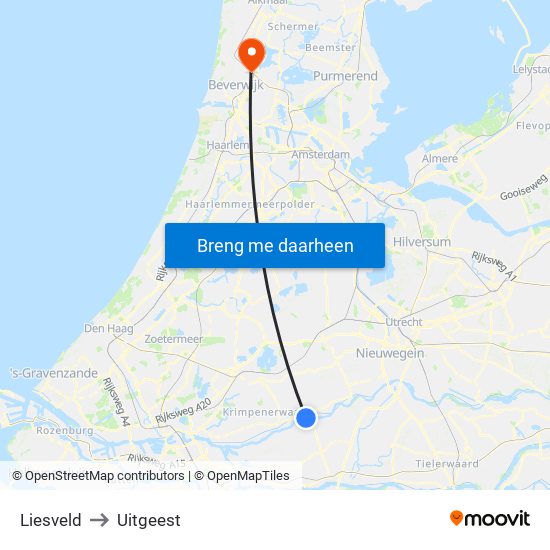 Liesveld to Uitgeest map
