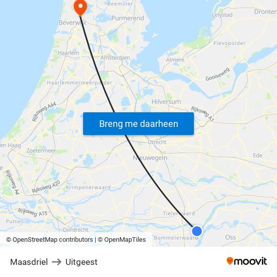 Maasdriel to Uitgeest map