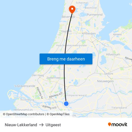 Nieuw-Lekkerland to Uitgeest map