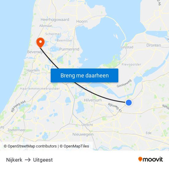 Nijkerk to Uitgeest map