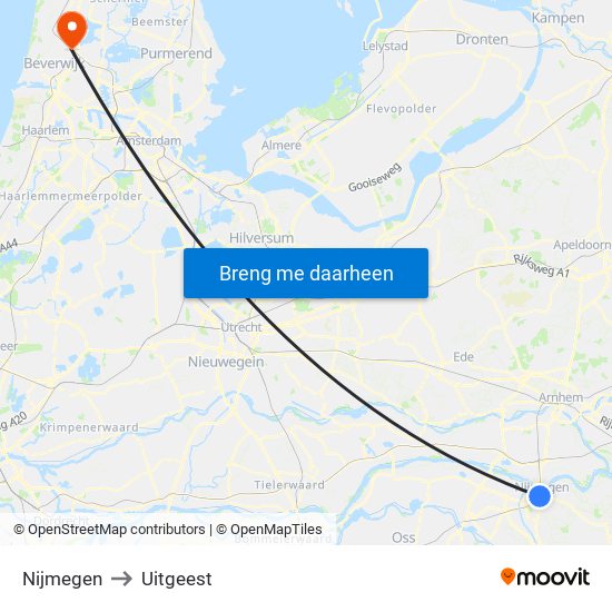 Nijmegen to Uitgeest map