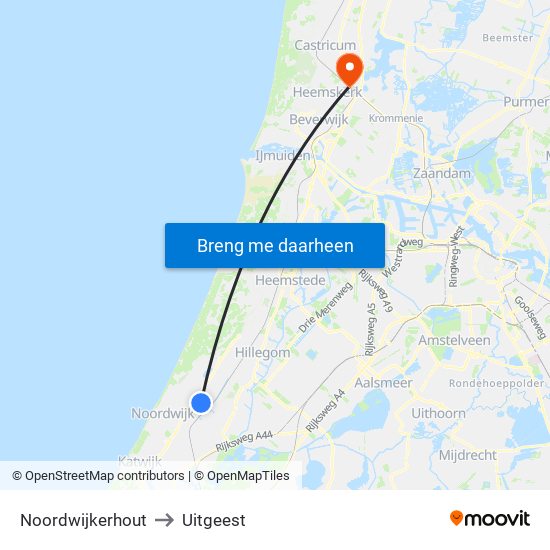 Noordwijkerhout to Uitgeest map