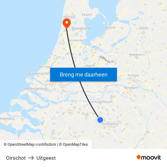 Oirschot to Uitgeest map