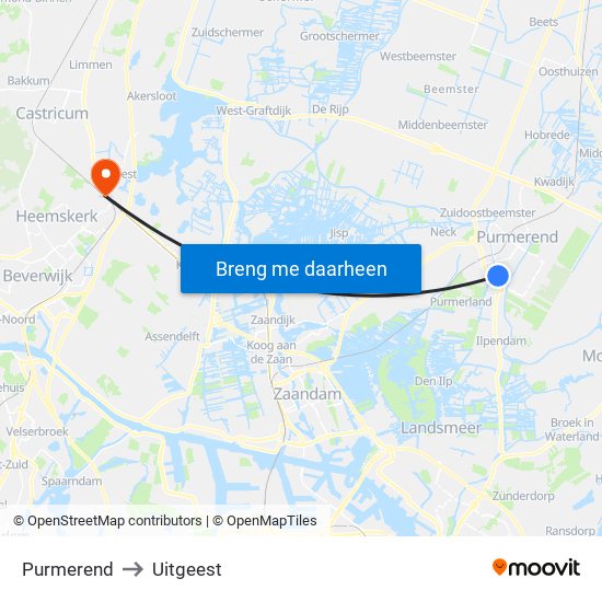 Purmerend to Uitgeest map