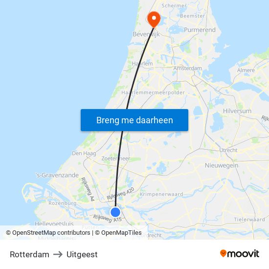 Rotterdam to Uitgeest map