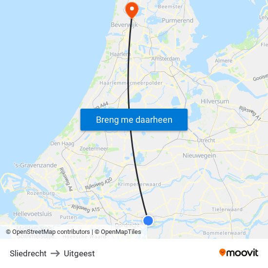 Sliedrecht to Uitgeest map