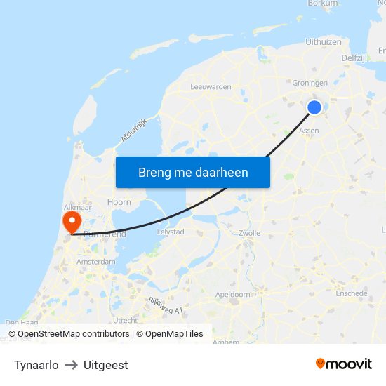 Tynaarlo to Uitgeest map