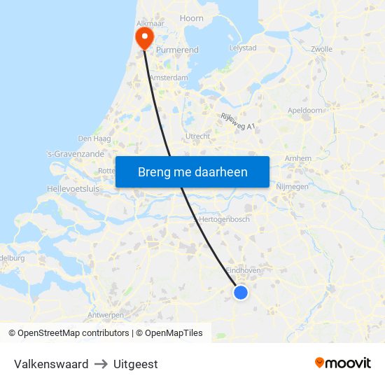 Valkenswaard to Uitgeest map