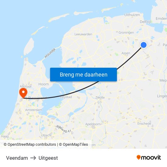 Veendam to Uitgeest map