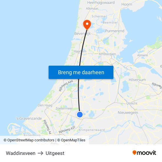 Waddinxveen to Uitgeest map