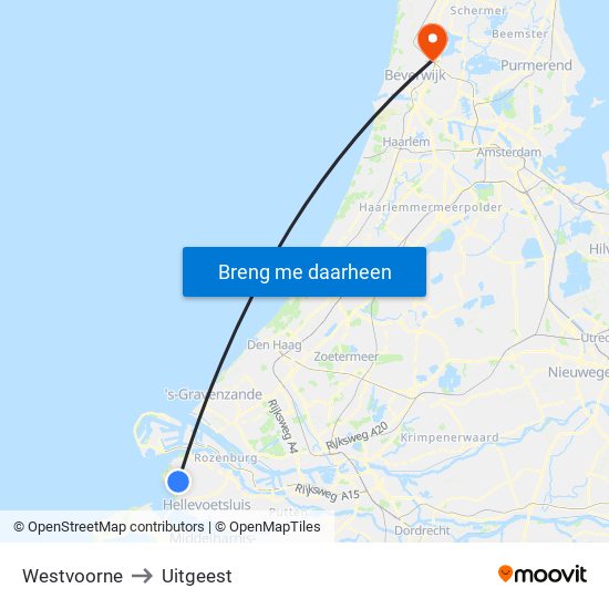 Westvoorne to Uitgeest map