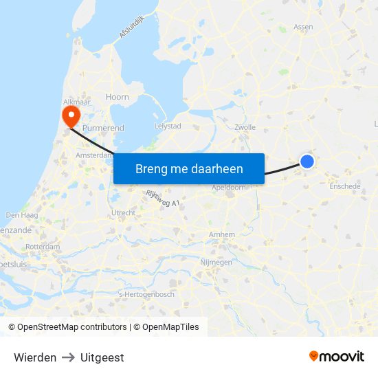 Wierden to Uitgeest map