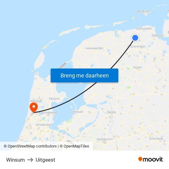 Winsum to Uitgeest map