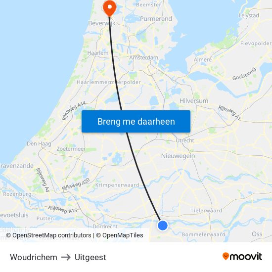 Woudrichem to Uitgeest map