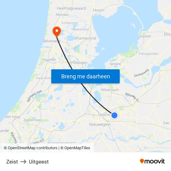 Zeist to Uitgeest map