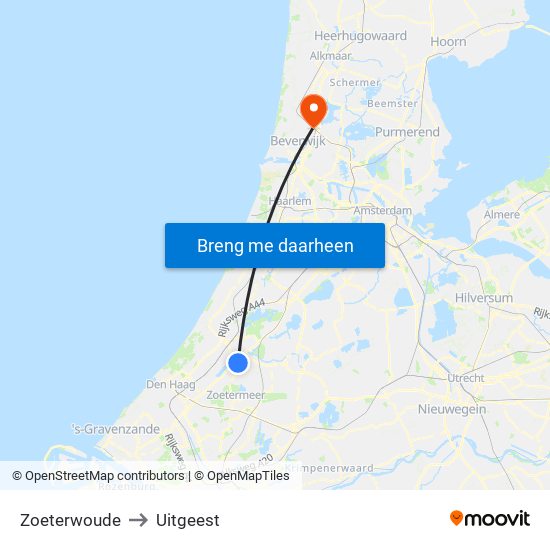 Zoeterwoude to Uitgeest map