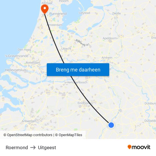 Roermond to Uitgeest map