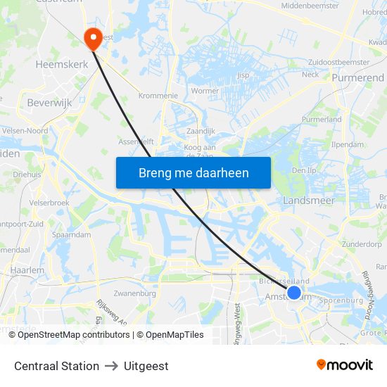 Centraal Station to Uitgeest map