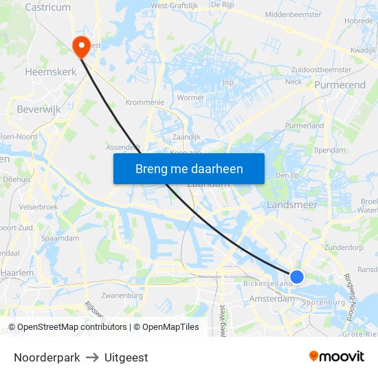 Noorderpark to Uitgeest map