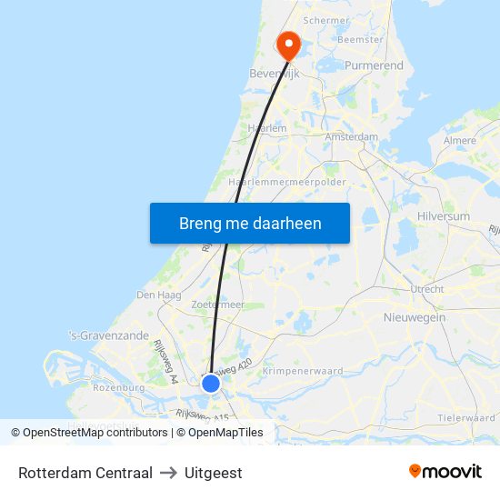 Rotterdam Centraal to Uitgeest map