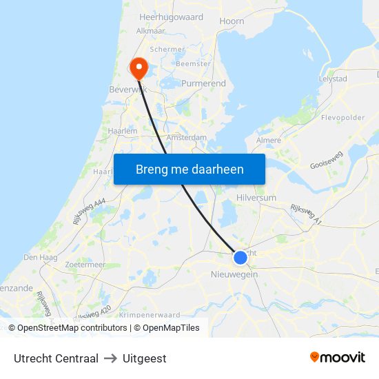 Utrecht Centraal to Uitgeest map