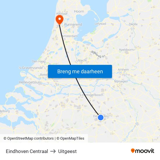 Eindhoven Centraal to Uitgeest map