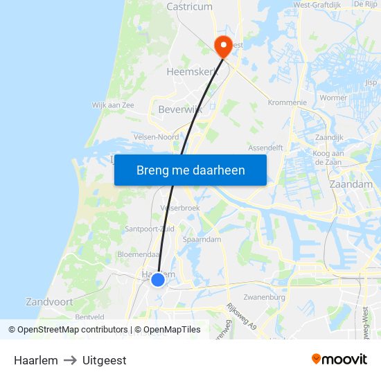 Haarlem to Uitgeest map