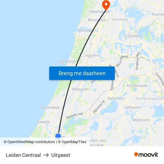 Leiden Centraal to Uitgeest map