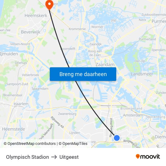 Olympisch Stadion to Uitgeest map