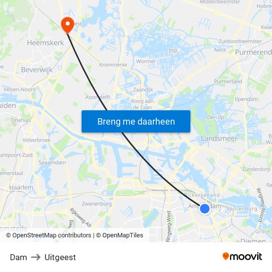 Dam to Uitgeest map