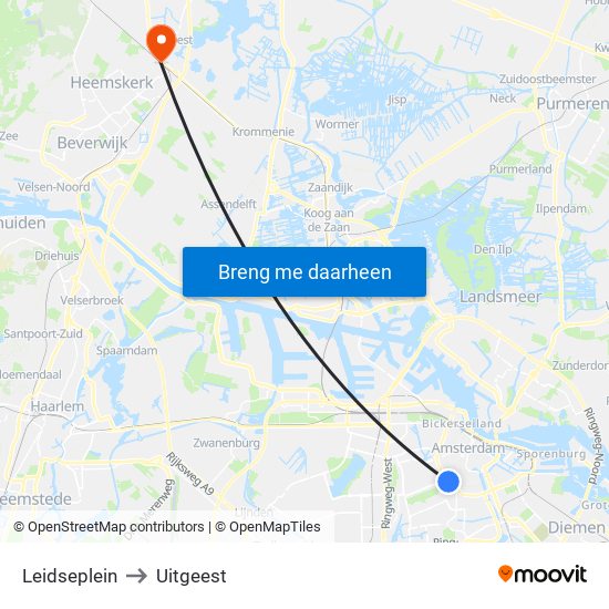 Leidseplein to Uitgeest map