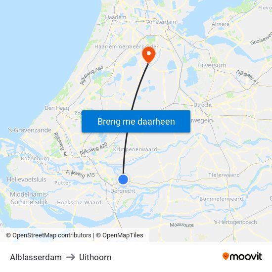 Alblasserdam to Uithoorn map