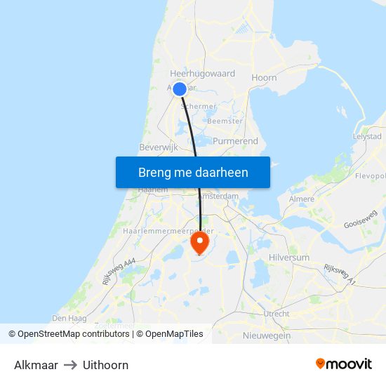 Alkmaar to Uithoorn map