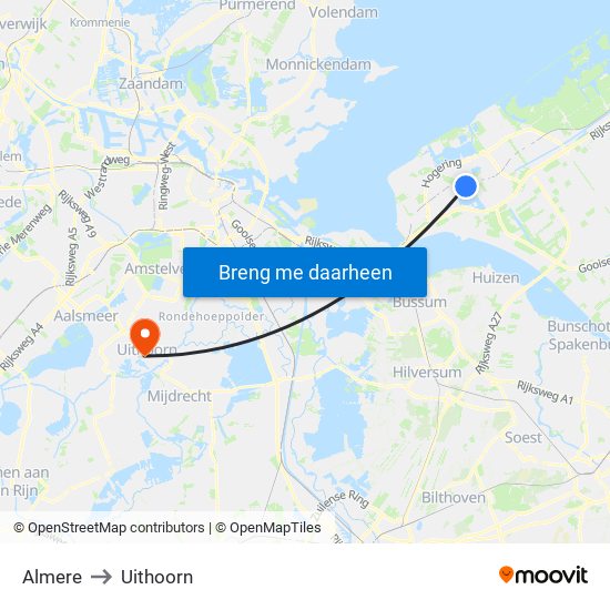 Almere to Uithoorn map